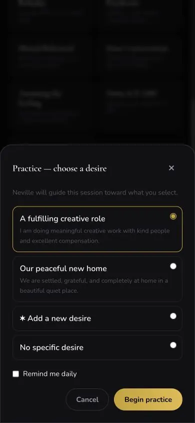 Practice Technique 13 Morning Planning screen in Neville AI